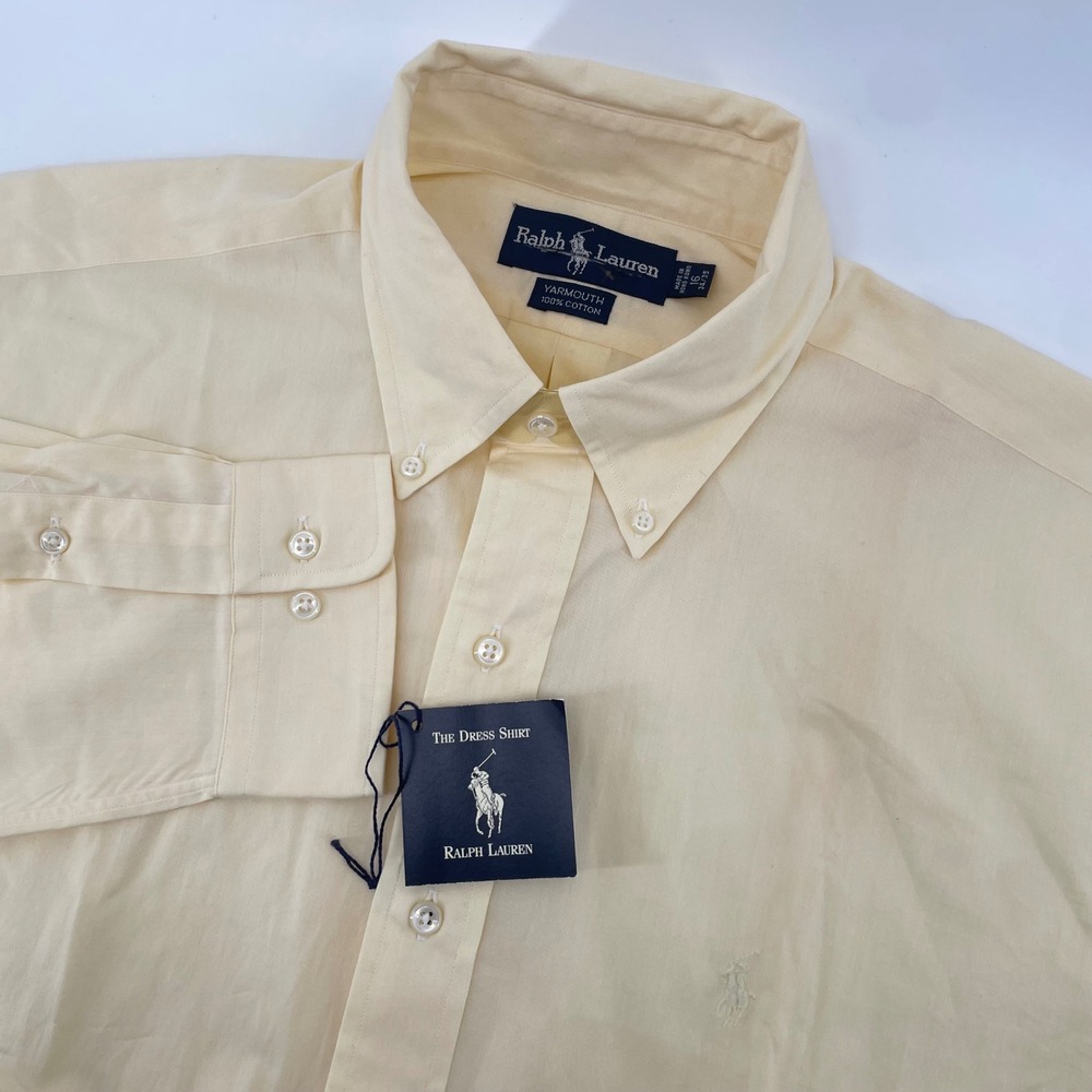 Ralph Lauren Dress Shirt Mens 16 34/35 Yellow Yarmouth Cotton Button Down NWT